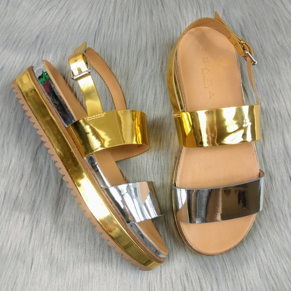 zara gold platform sandals